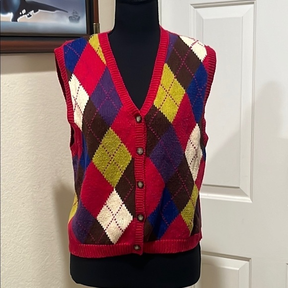 Jackets & Blazers - KAREN SCOTT VINTAGE COLORFUL ARGYLE  PREPPY KNIT VEST, SIZE M